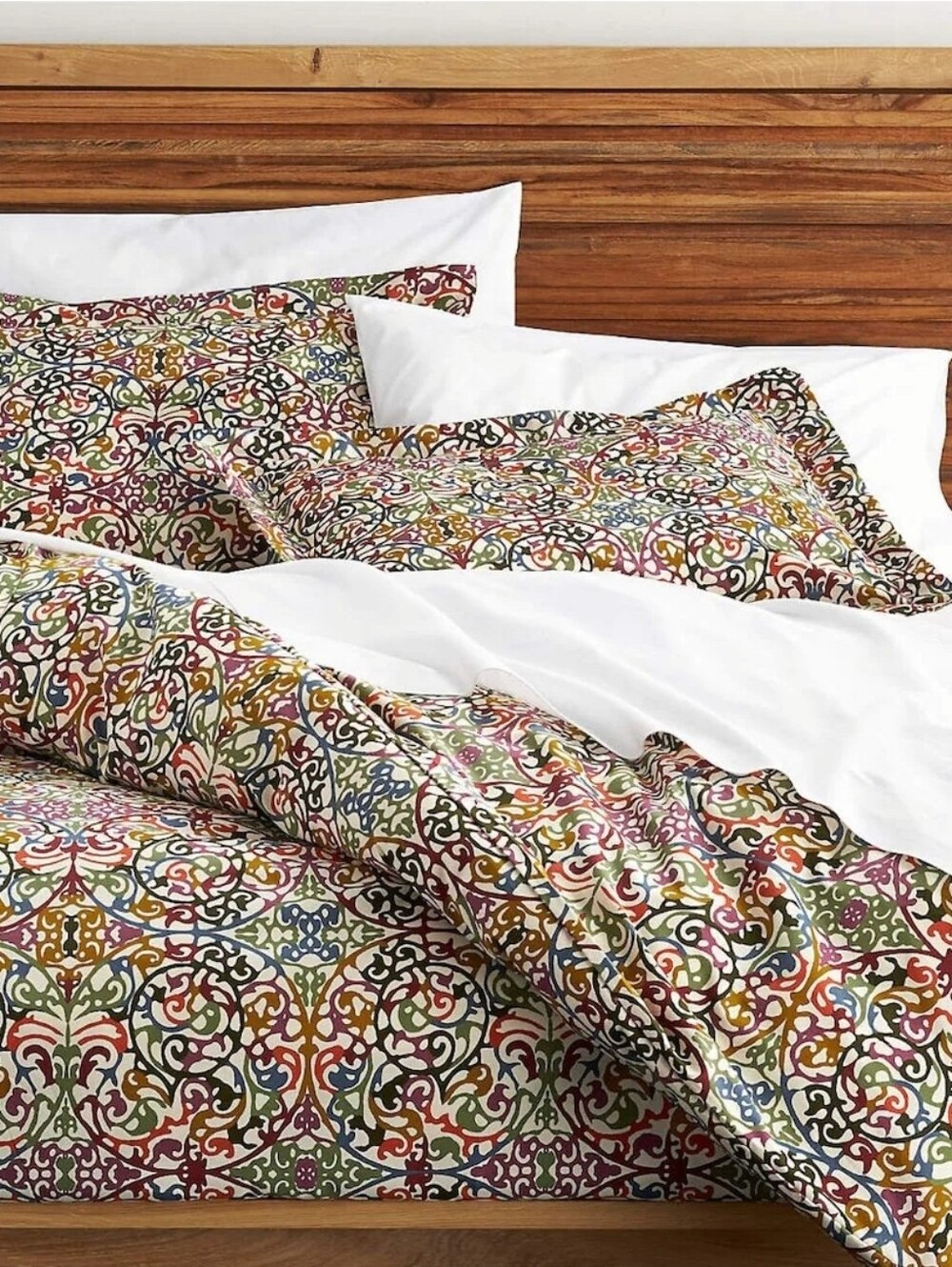 Crate & Barrel Lucia Full/Queen Multicolor Cotton Duvet Cover Made in Italy